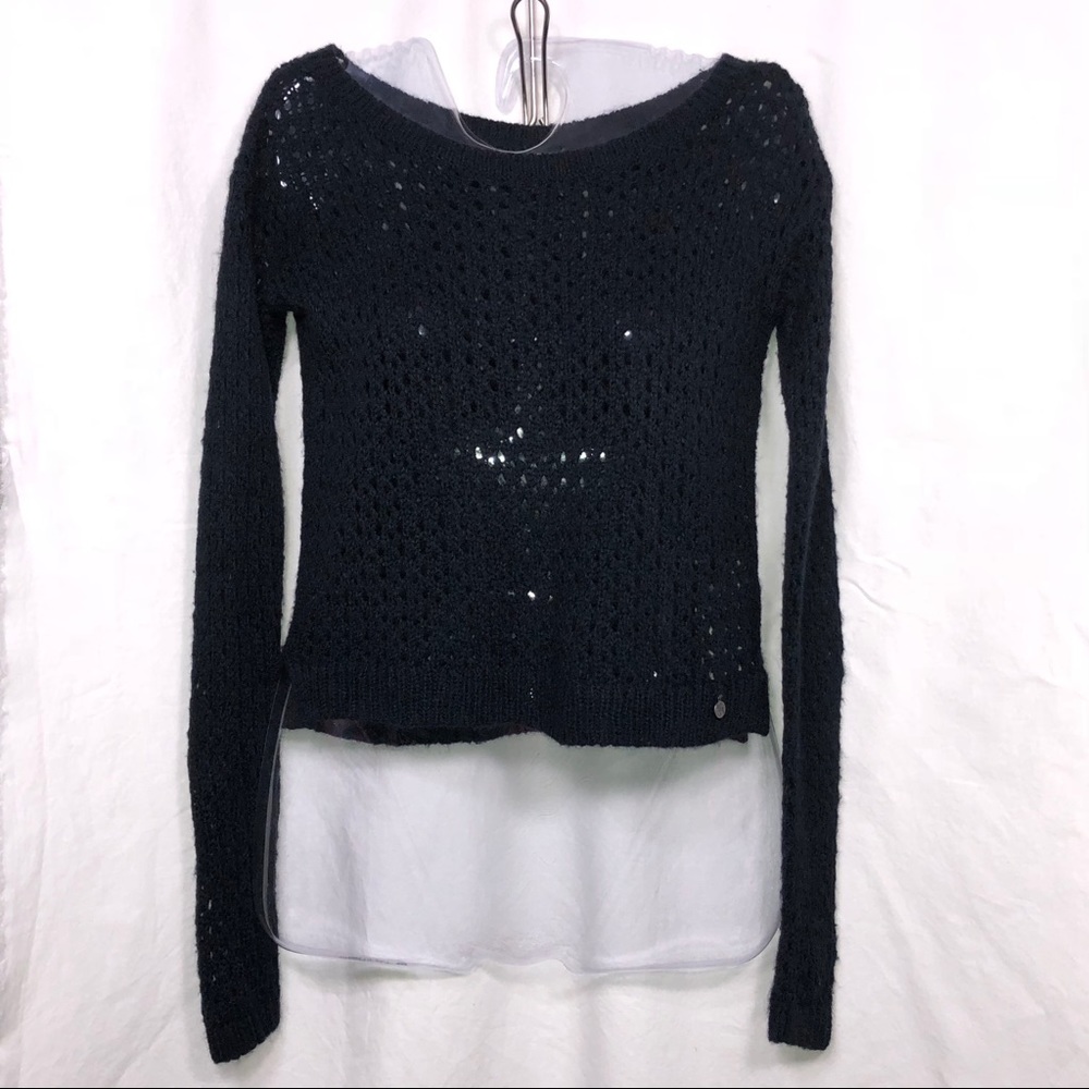 ABERCROMBIE black open knit sweater Crew neck